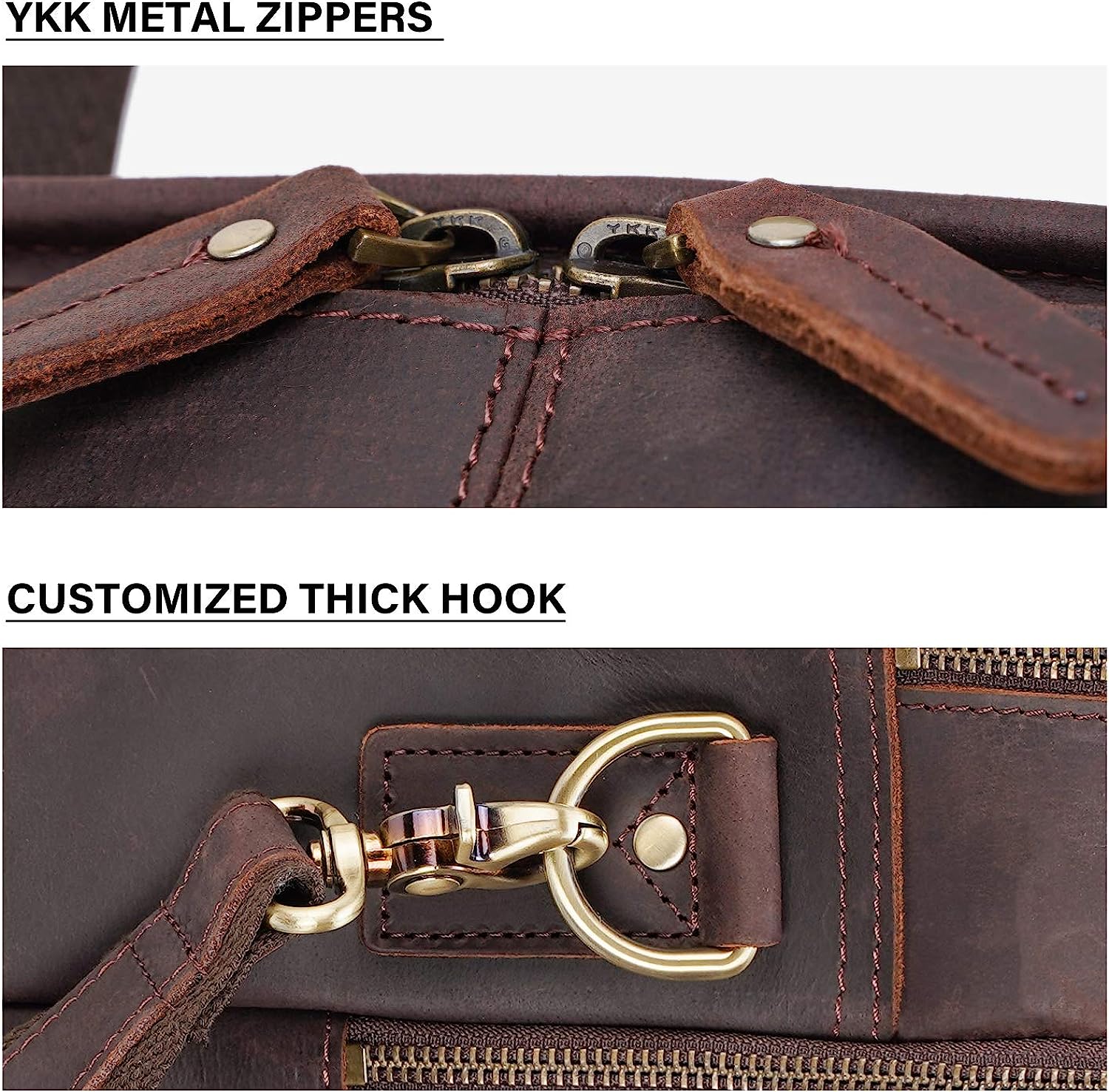 Men's Full Grain Leather Briefcase Large 17 Inch Business Travel Laptop Messenger Bag Tote with YKK Metal Zippers - Image 4